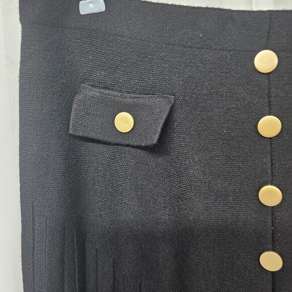 Milano Black Knit Pleated Skirt Midi Coquette Classic Money Office Formal L - Picture 3 of 10